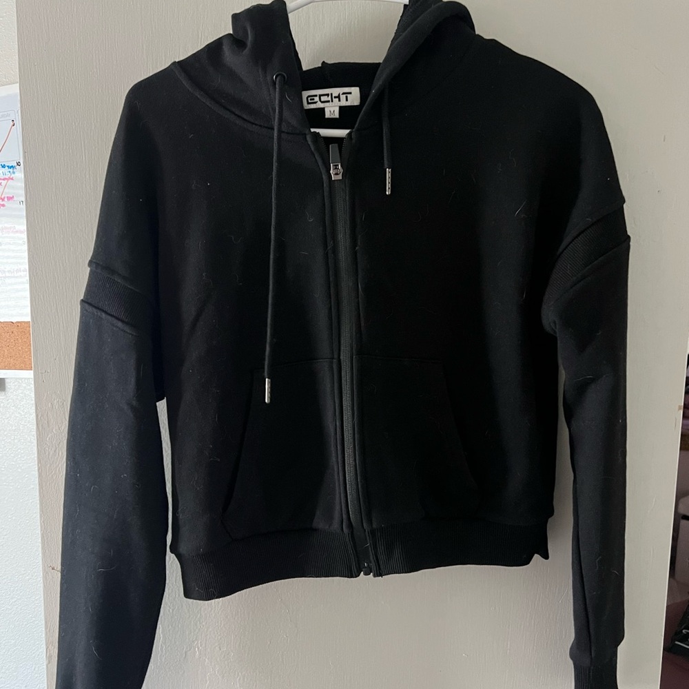Size Medium ECHT black cropped zip up hoodie with pockets